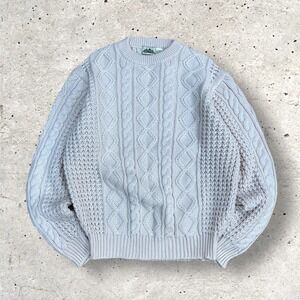 VTG Timber Trail Mens Cable Knit Fisherman Sweater Size Large Cream Acrylic